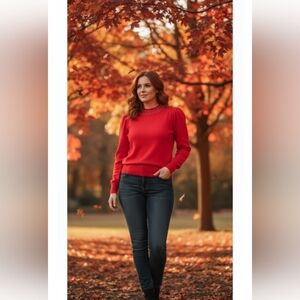 adidas Women's Red V-Neck Sweater with Stud Accents